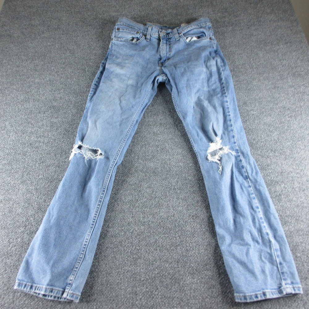 Levis 511 Jeans Mens‎ 32x30 Blue Slim Straight Light Wash Distressed Denim